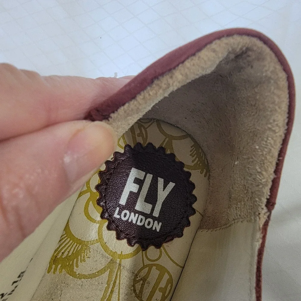 Fly London Womens Burgundy Leather Mary Jane Wedge Platform Shoes Sz 8 39 RARE